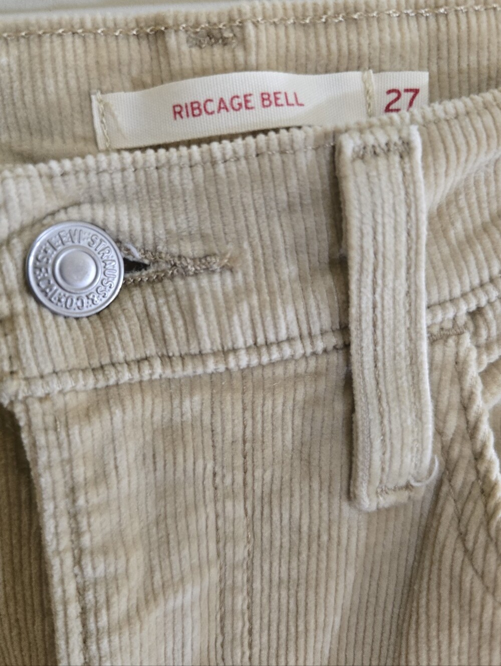 Levi's Ribcage Bell Corduroy Jeans 27x31 Tan Color Retro 70s Fit High Rise Soft - Picture 5 of 10